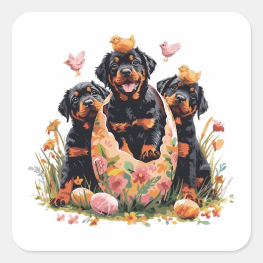 Prettig Pasen Rottweiler Honden Vierkante Sticker (Voorkant)