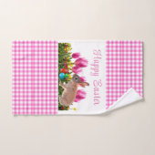 Prettig Pasen Roze Gingham met Konijn Handdoek (Handdoek)