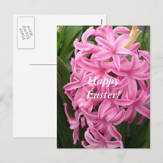 Prettig Pasen Roze Hyacinten Bloem Kaarten Feestdagenkaart (Voorkant / Achterkant)