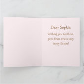 Prettig Pasen Roze Konijn en Bloemen Kaart (Binnen)