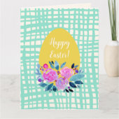 Prettig Pasen rustieke ruit bloemendecor oranje ei Kaart (Voorkant)