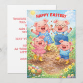 Prettig Pasen Schattige Grappige Varkens Lente Fee Feestdagenkaart (Voorkant / Achterkant)