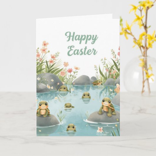 Prettig Pasen schildpadden Kaart (Gele Bloem)