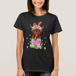 Prettig Pasen Schotse Hoogland Koe Konijn Eierzoek T-shirt