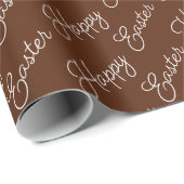 Prettig Pasen Schrift Wit op Bruin Inpakpapier (Rol Hoek)