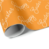 Prettig Pasen Schrift Wit op Oranje Inpakpapier (Rol Hoek)