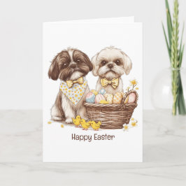 Prettig Pasen Shih Tzu Honden Feestdagen Kaart