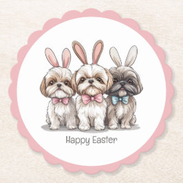 Prettig Pasen Shih Tzu Honden Kartonnen Onderzetters