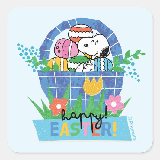 Prettig Pasen Snoopy Vierkante Sticker (Voorkant)