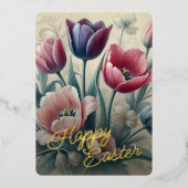 Prettig Pasen Tulp Bloem Goud Folie Kaart (Voorkant)