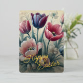 Prettig Pasen Tulp Bloem Goud Folie Kaart (Staand Voorkant)