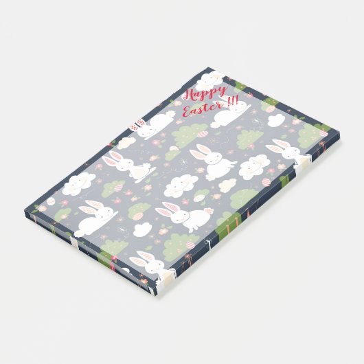 Prettig Pasen Vakantie Trendy Konijn Bloemen Post-it® Notes (Schuin)