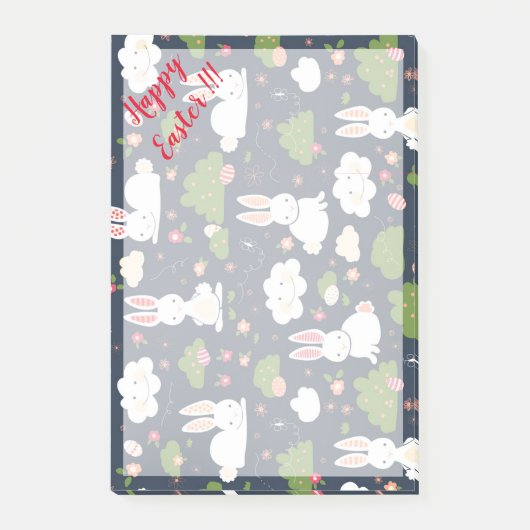 Prettig Pasen Vakantie Trendy Konijn Bloemen Post-it® Notes (Voorkant)