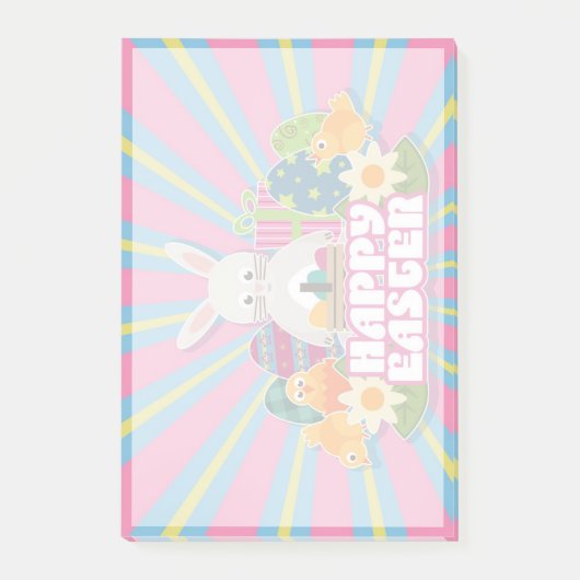 Prettig Pasen Vakantie Trendy Konijn Bloemen Post-it® Notes (Voorkant)