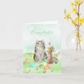 Prettig Pasen van de kat Kaart (Gele Bloem)