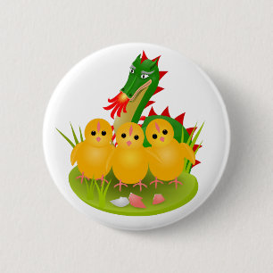 Prettig Pasen van drie kuikens en de Draak van Ber Ronde Button 5,7 Cm