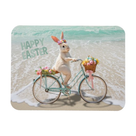 Prettig Pasen van Florida Fietsen Konijn op Strand Magneet (Horizontaal)