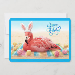 Prettig Pasen van Florida Flamingo Konijn op Stran Feestdagenkaart
