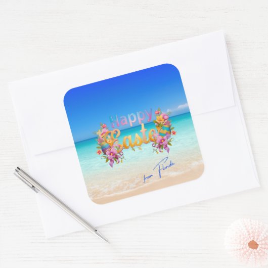 Prettig Pasen vanuit Florida Tropical Beach Vierkante Sticker (Envelop)
