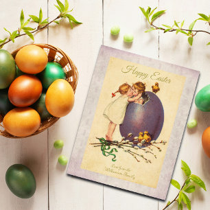 Prettig Pasen Vintage Ei Kuikens Jongen Meisje Op  Feestdagenkaart