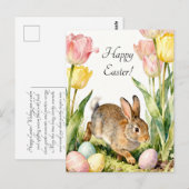 Prettig Pasen Vintage Konijn Eieren & Lente Bloeme Briefkaart (Voorkant / Achterkant)