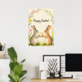 Prettig Pasen Vintage Konijnen met Ei Poster (Thuiskantoor)