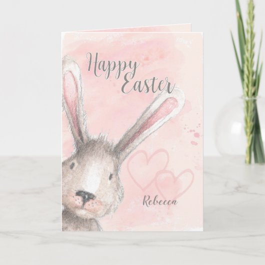 Prettig Pasen Watercolor Konijn Aangepaste Naam Kaart (Voorkant)