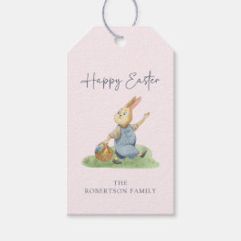 Prettig Pasen, Watercolor Konijn Cadeaulabel