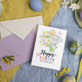 Prettig Pasen Waterverf Bloemige Knuffel Konijn Kaart