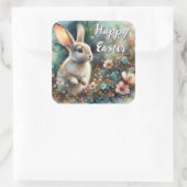 Prettig Pasen Waterverf Bos Konijn Vierkante Sticker (Tas)