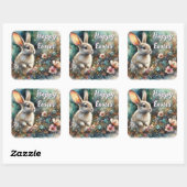 Prettig Pasen Waterverf Bos Konijn Vierkante Sticker (Vel)