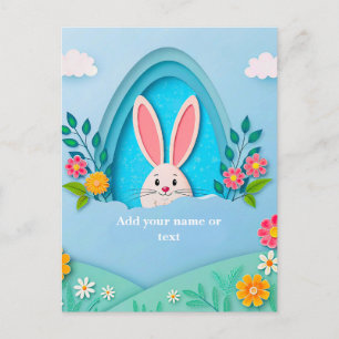 Prettig Pasen   Whimsical Paashaas en Bloemen Feestdagenkaart