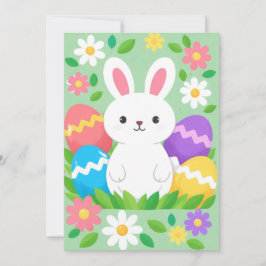 Prettig Pasen Witte Knuffel Konijn Kleurrijke Eier Feestdagenkaart