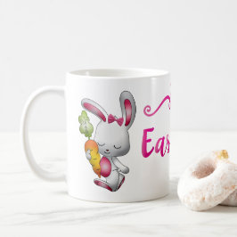 Prettig Pasen Witte Konijn Roze Schrift Persoonlij Koffiemok