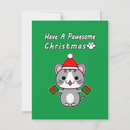 Prettig Pawesome Kerstfeest - grijze tabby kat Feestdagenkaart
