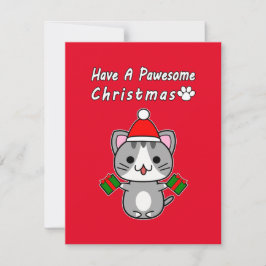 Prettig Pawesome Kerstmis - Grijze Lapjeskat Feestdagenkaart