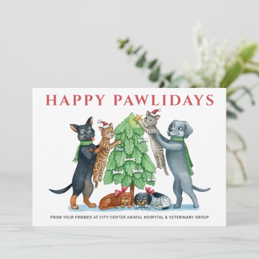 Prettig Pawlidays Dierenarts Feestdagenkaart (Staand voorkant)