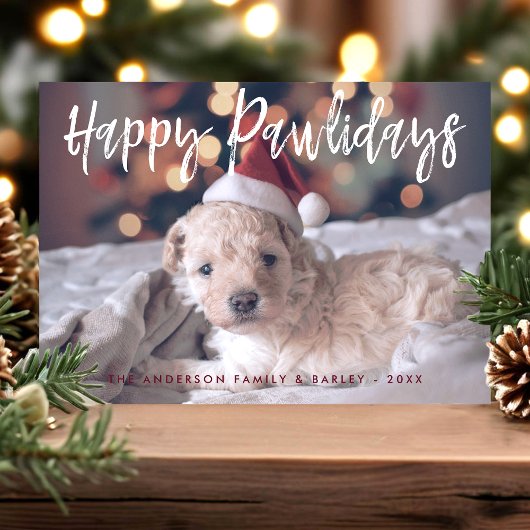 Prettig Pawlidays Grappig Cute Script Hond Foto Feestdagenkaart