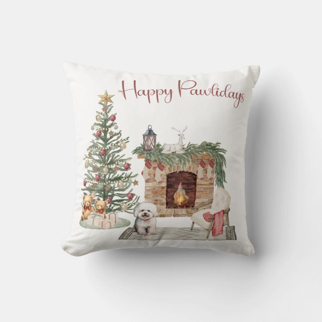 Prettig Pawlidays Hond Design- Bichon Frise Kussen (Voorkant)