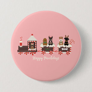 Prettig Pawlidays Hond Kerstmis Vakantie Trein Ronde Button 7,6 Cm