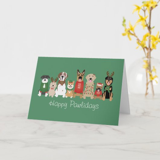 Prettig Pawlidays Honden Rood Groen Kaart (Gele Bloem)