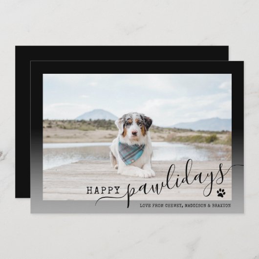 Prettig Pawlidays Modern zwart-wit huisdier Feestdagenkaart (Voorkant / Achterkant)