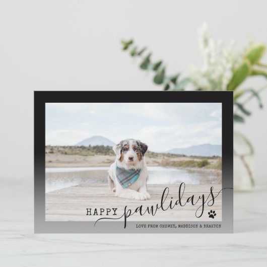 Prettig Pawlidays Modern zwart-wit huisdier Feestdagenkaart (Staand voorkant)