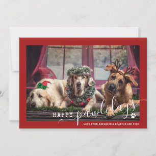 Prettig Pawlidays Rode Hond Huisdier Foto Kerstmis Feestdagenkaart