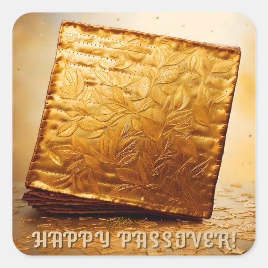 Prettig Pesach! Gouden Matzes Vierkante Sticker (Voorkant)