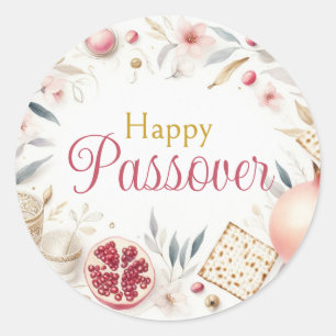 Prettig Pesach - Granaatappels Matze Bloemschikkin Ronde Sticker