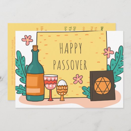 Prettig Pesach| Mooie Seder Pesach uitnodiging (Voorkant / Achterkant)
