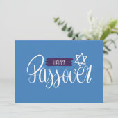 Prettig Pesach | Seder Pesach Effen Blauw Kaart (Staand voorkant)