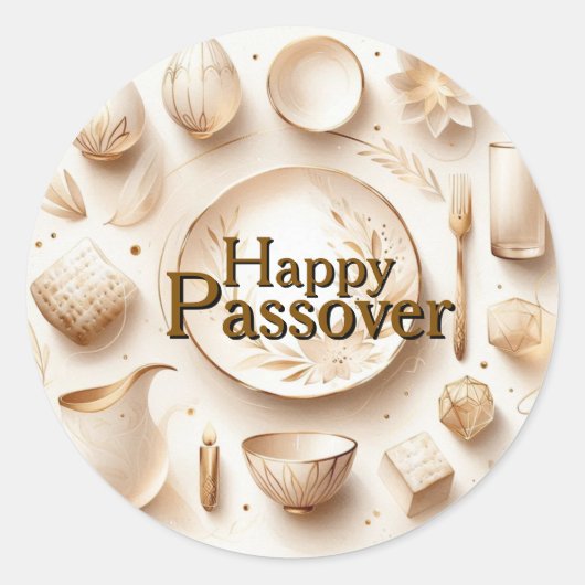 Prettig Pesach Sederbord - Modern Luxe Beige Ronde Sticker (Voorkant)