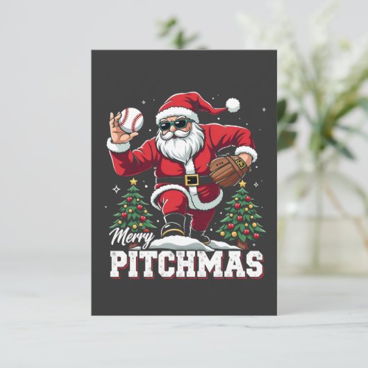 Prettig Pitchmas Kerstman Baseball Liefhebber  Bedankkaart (Staand voorkant)